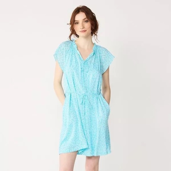 DRAPER JAMES RSVP Keyhole Pleat Neck Dress‎ Turquoise Blue White XXL  NWT - Picture 1 of 12